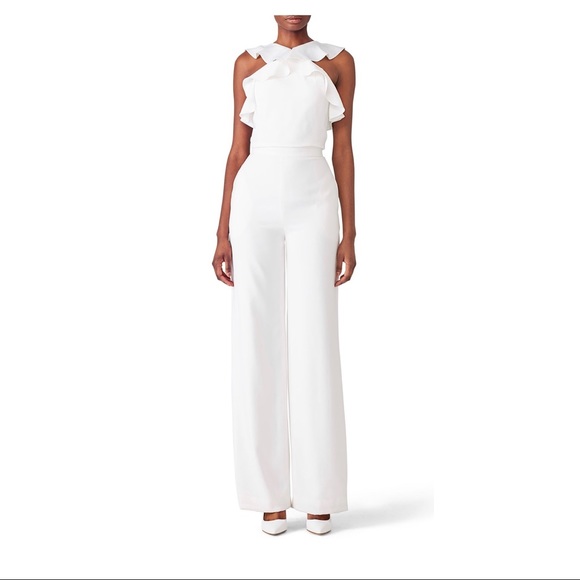 Monique Lhuillier Pants - Monique Lhuillier White Ruffle Jumpsuit